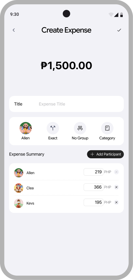 Split by exact amounts screen in the Zius mobile app