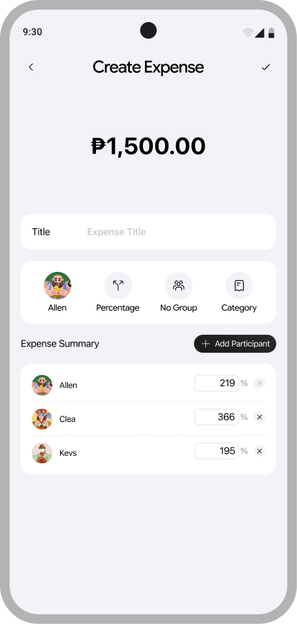 Split by percentage screen in the Zius mobile app