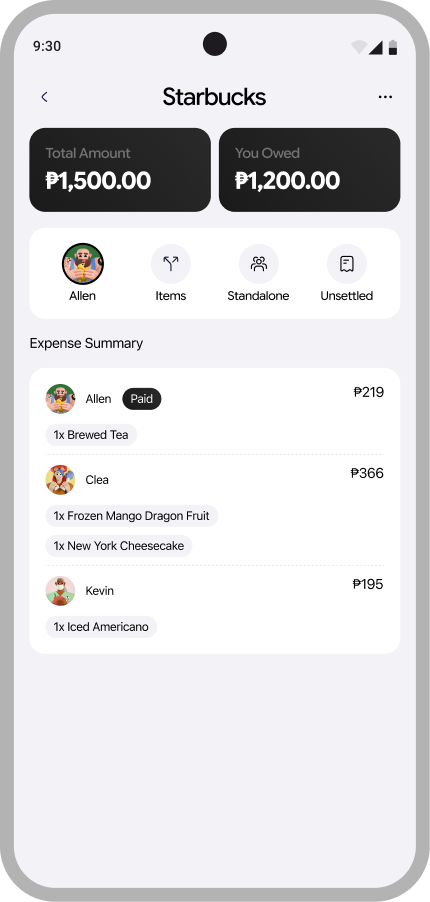 Expense details screen in the Zius mobile app