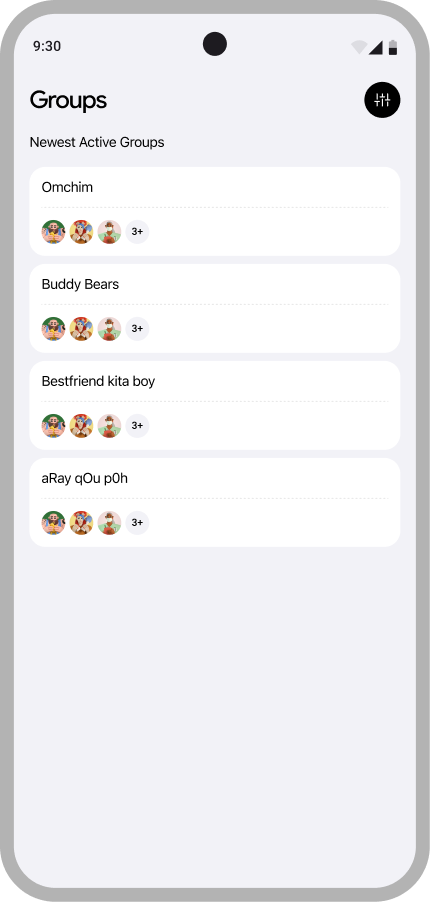 Your groups screen in the Zius mobile app